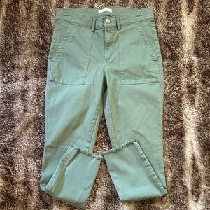 Olive Green Cropped Utility Jeans